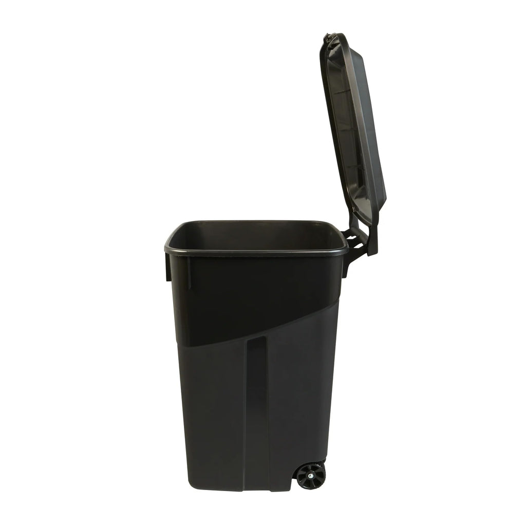 Black 45 Gallon Wheeled Plastic Garbage Can with Lid V6385