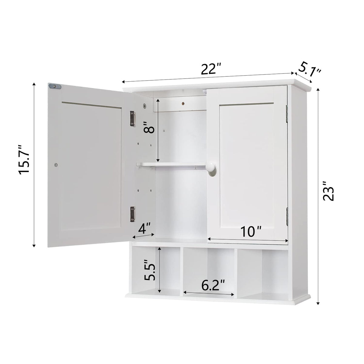 White Bathroom Wall Cabinet with 2 Door Adjustable Shelves H6885