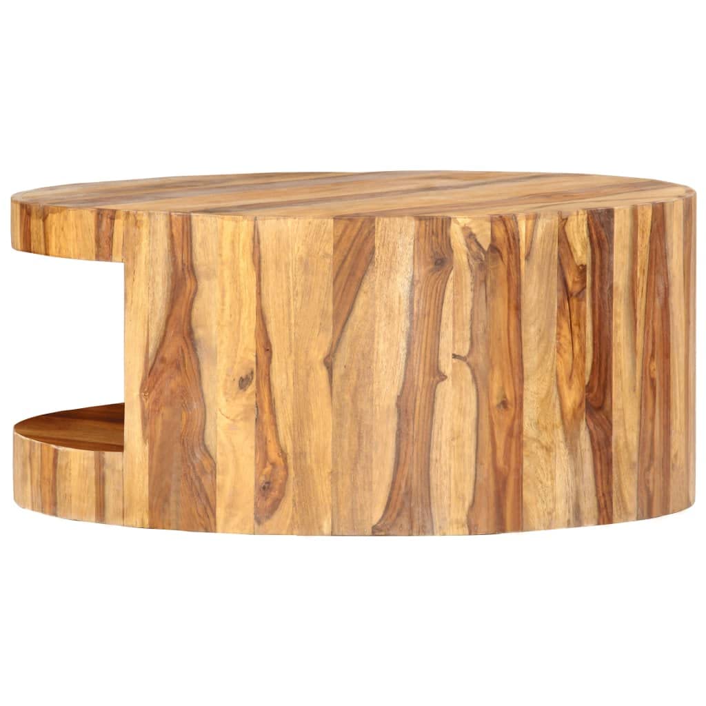 25.6"x11.8" Solid Sheesham Wood Round Coffee Table with Storage H553229