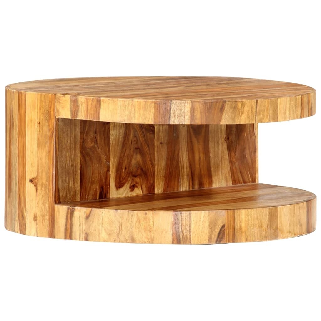 25.6"x11.8" Solid Sheesham Wood Round Coffee Table with Storage H553229