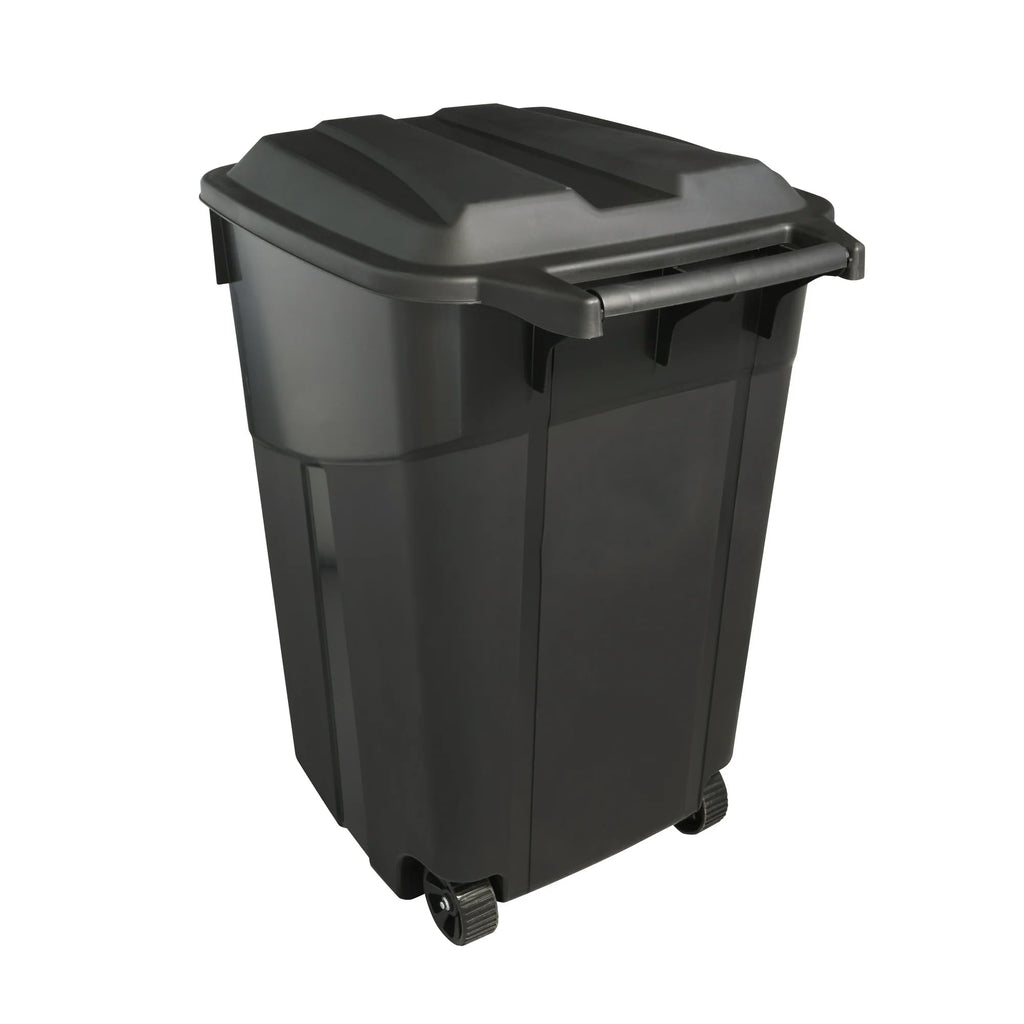Black 45 Gallon Wheeled Plastic Garbage Can with Lid V6385