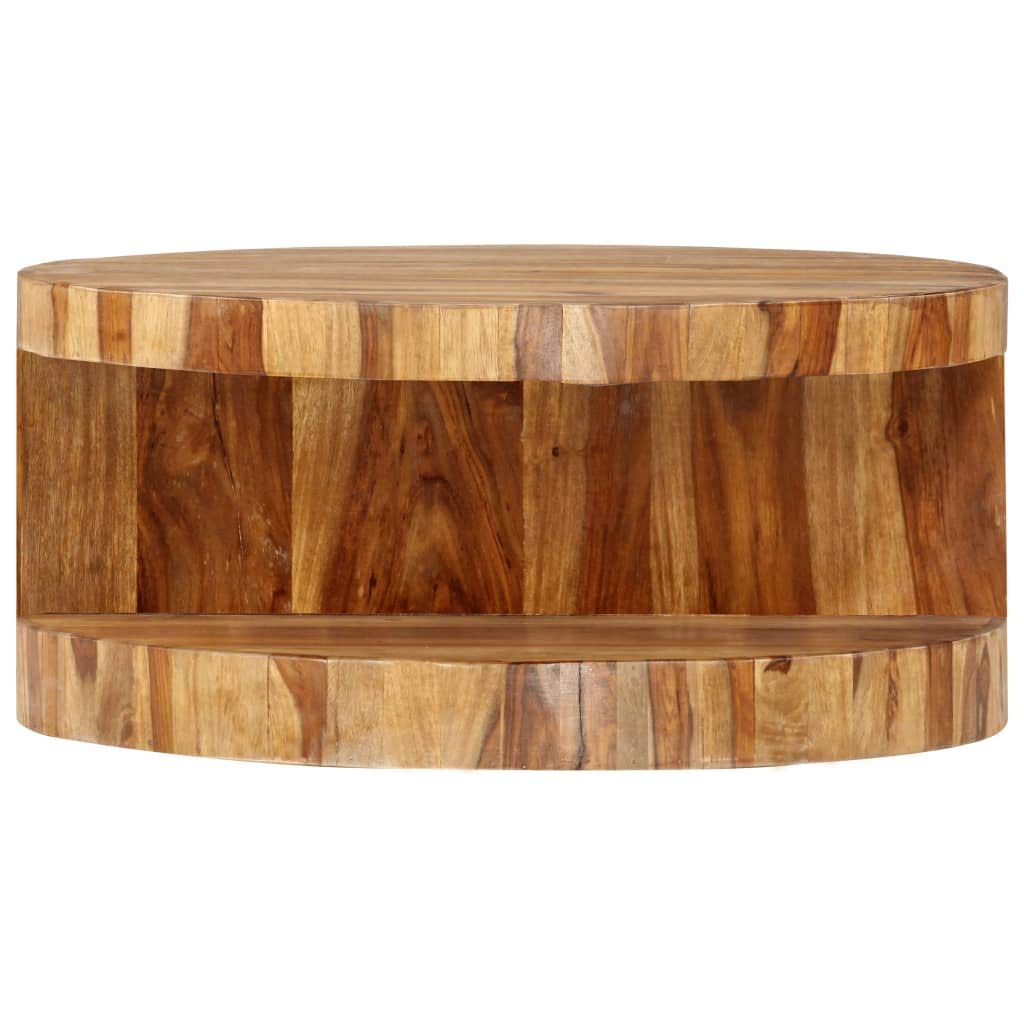 25.6"x11.8" Solid Sheesham Wood Round Coffee Table with Storage H553229