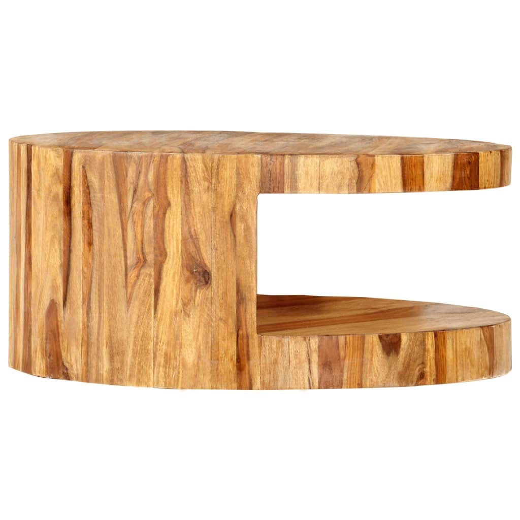 25.6"x11.8" Solid Sheesham Wood Round Coffee Table with Storage H553229