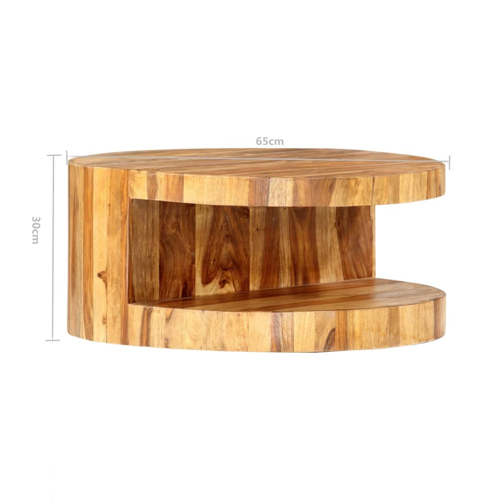 25.6"x11.8" Solid Sheesham Wood Round Coffee Table with Storage H553229