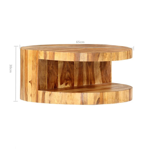 25.6"x11.8" Solid Sheesham Wood Round Coffee Table with Storage H553229