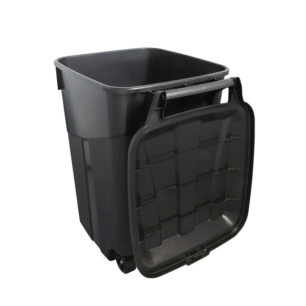Black 45 Gallon Wheeled Plastic Garbage Can with Lid V6385
