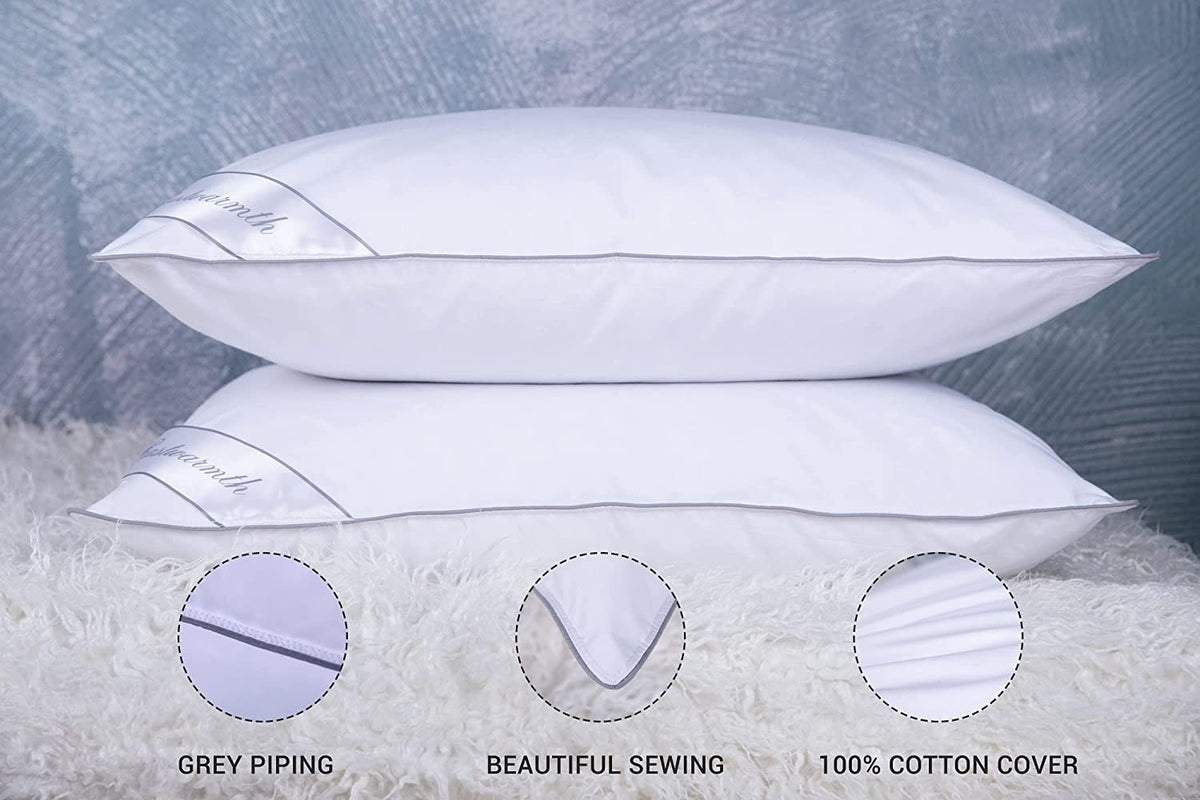 King Size Goose Feather Down Bed Pillow 2 Pack Cotton Medium Firm Set of 2 R140582