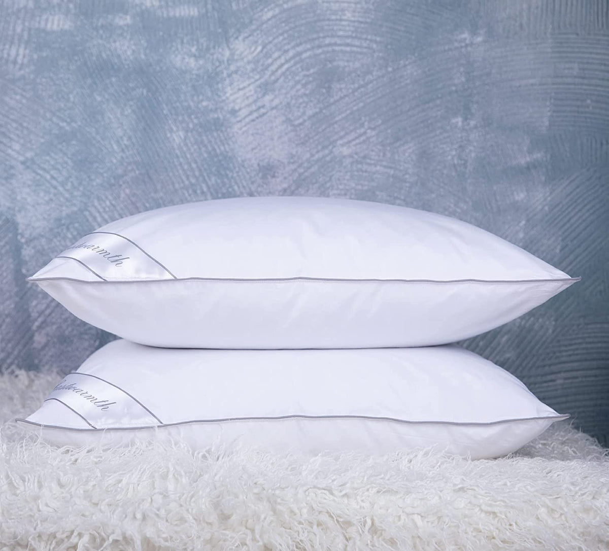King Size Goose Feather Down Bed Pillow 2 Pack Cotton Medium Firm Set of 2 R140582