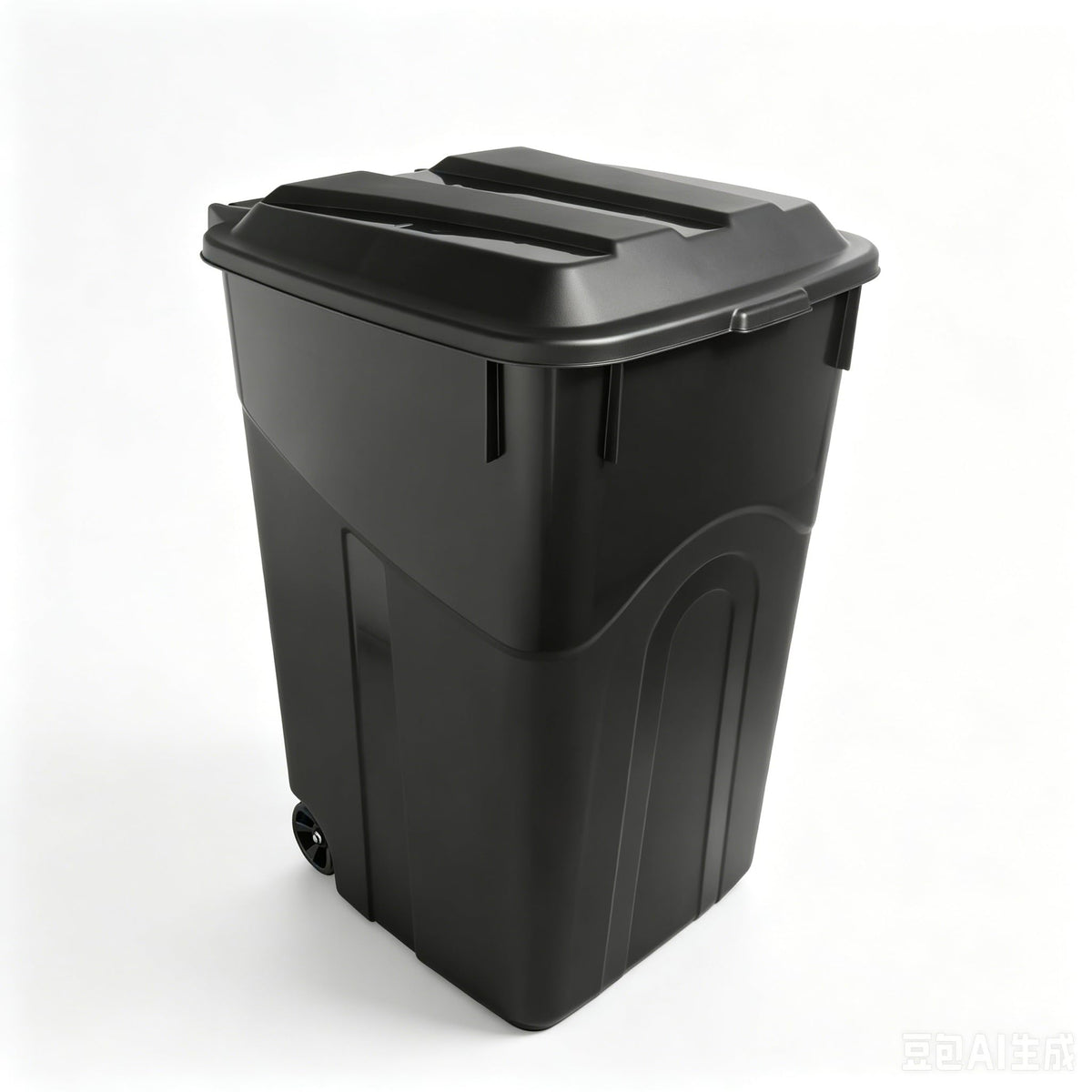 Black 45 Gallon Wheeled Plastic Garbage Can with Lid V6385
