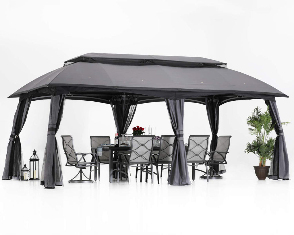 10x20 Outdoor Gazebo with Mosquito Netting and Double Roof U6536