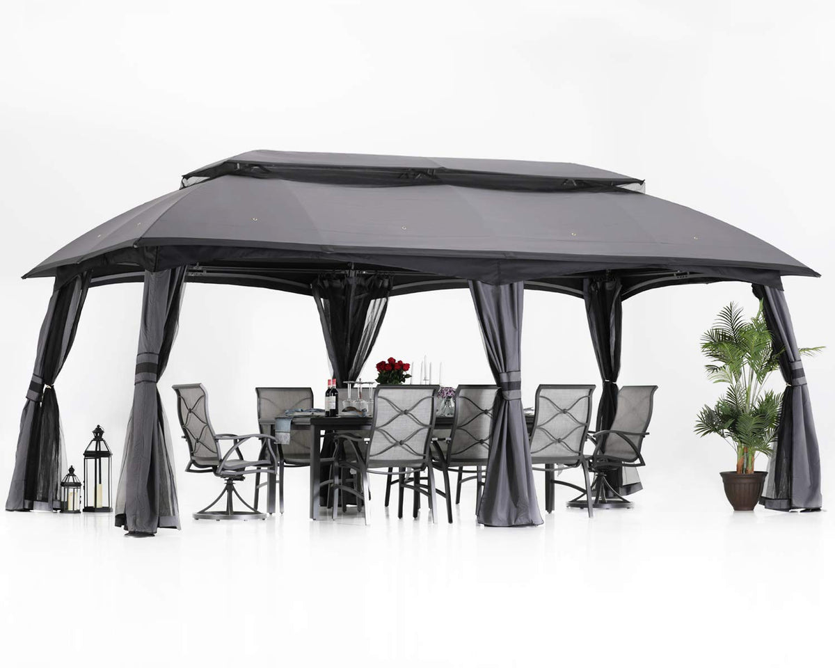 10x20 Outdoor Gazebo with Mosquito Netting and Double Roof U6536