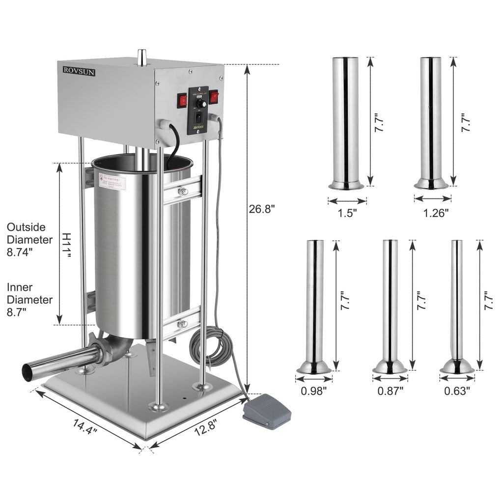 10L Electric Stainless Steel Sausage Stuffer with 5 Stuffing Tubes S2087