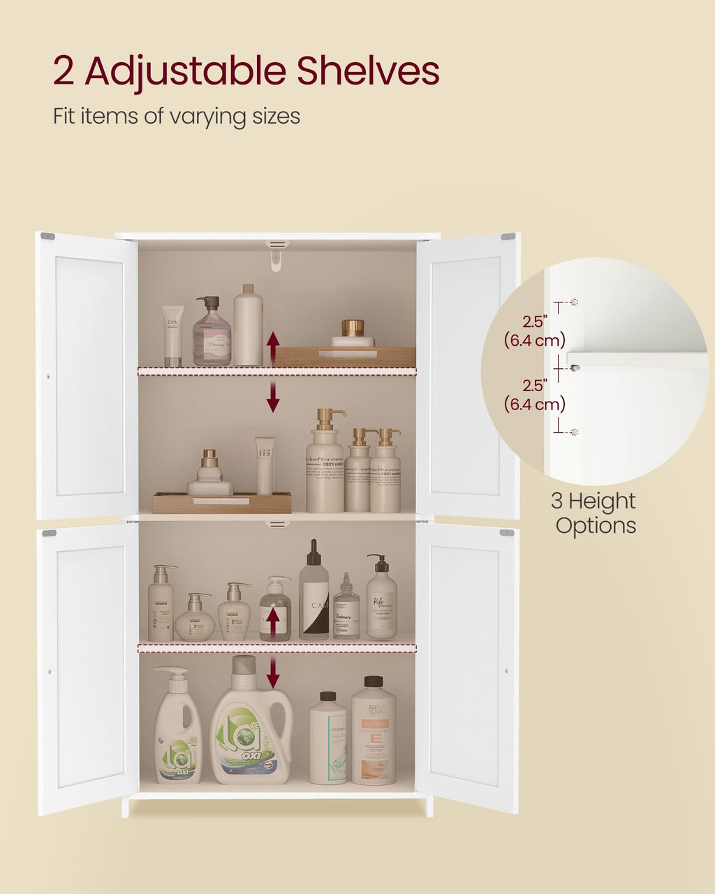 Floor Storage Cabinet with 2 Adjustable Shelves and 4 Doors R1643