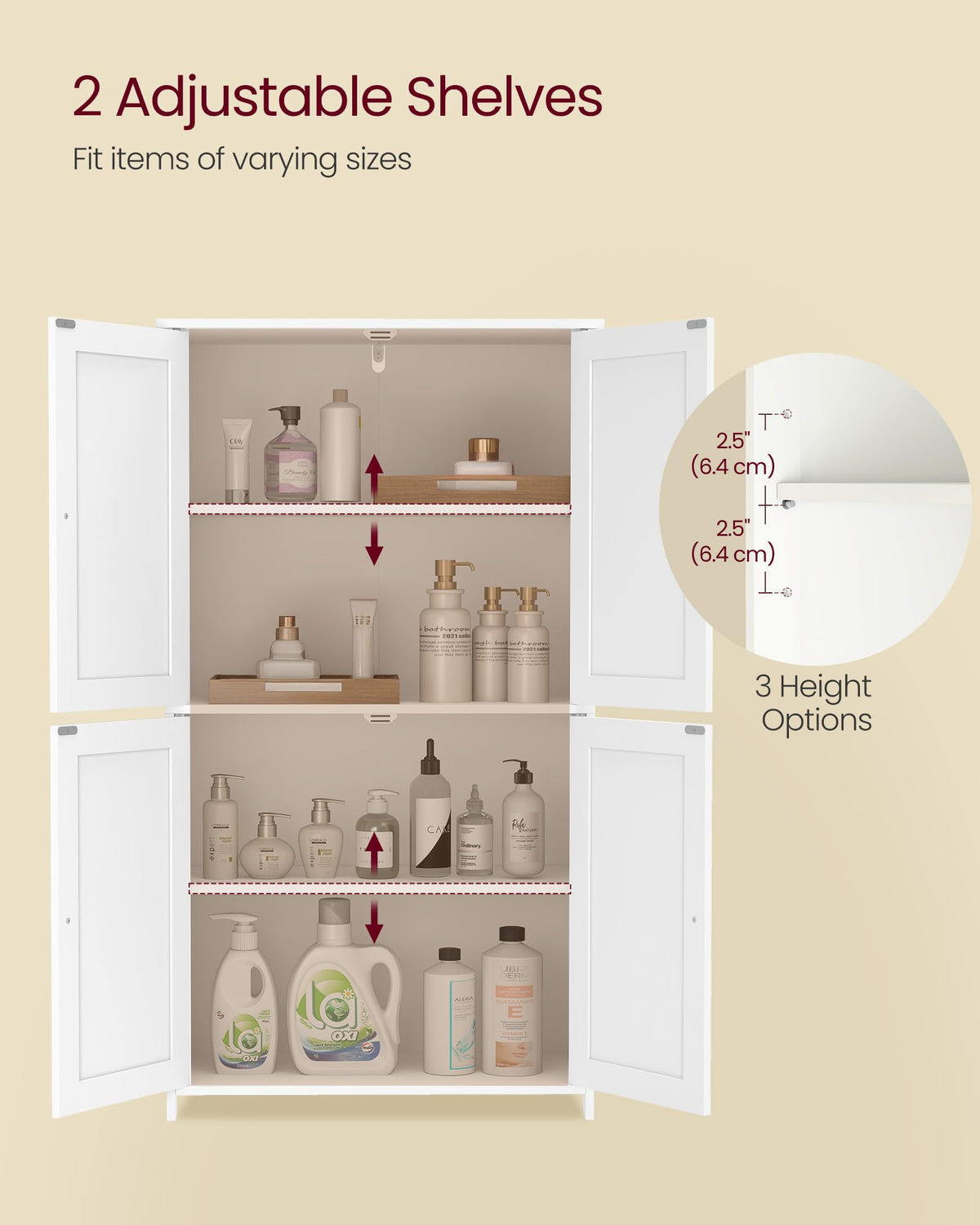 Floor Storage Cabinet with 2 Adjustable Shelves and 4 Doors R1643