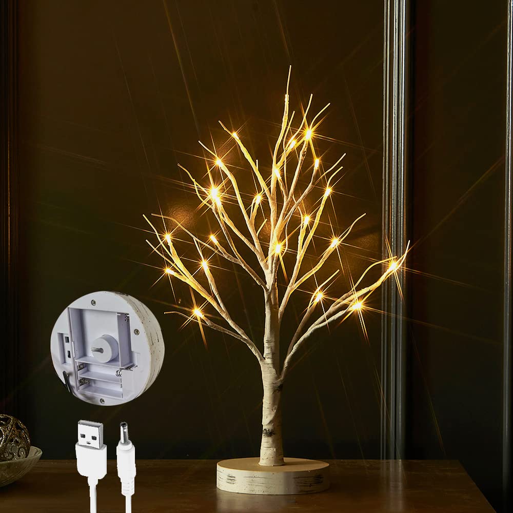 Lighted Birch Tree with Timer 18IN 24 LED C93660