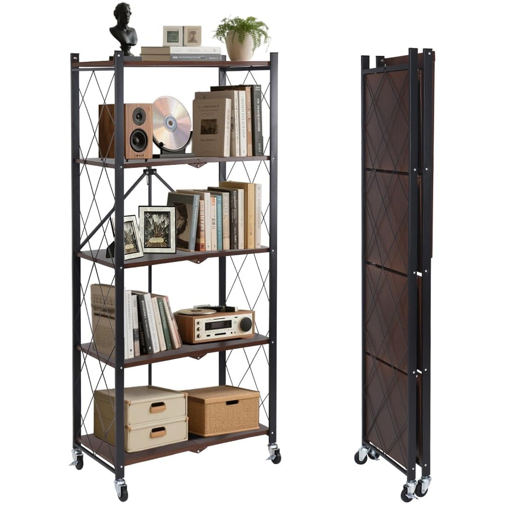 5-Tier Folding Storage Shelf with Woodgrain Finish G734445