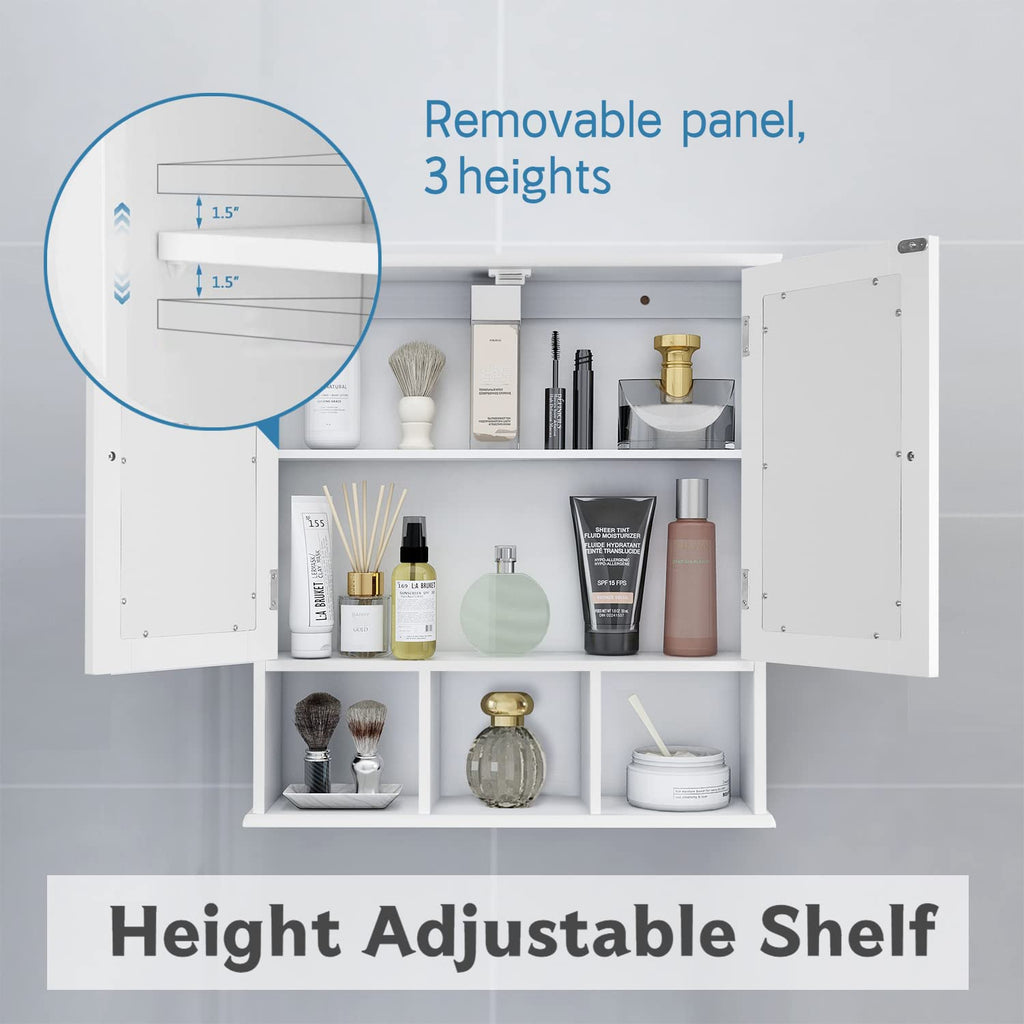 White Bathroom Wall Cabinet with 2 Door Adjustable Shelves H6885