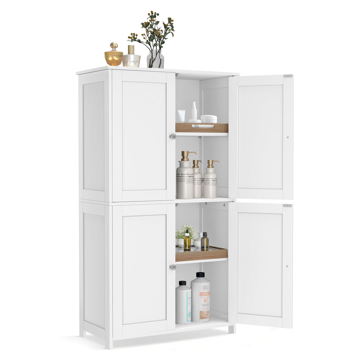 Floor Storage Cabinet with 2 Adjustable Shelves and 4 Doors R1643