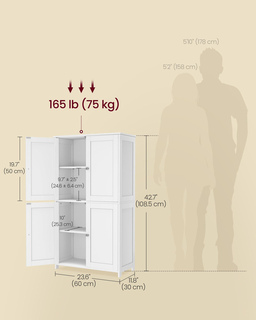 Floor Storage Cabinet with 2 Adjustable Shelves and 4 Doors R1643