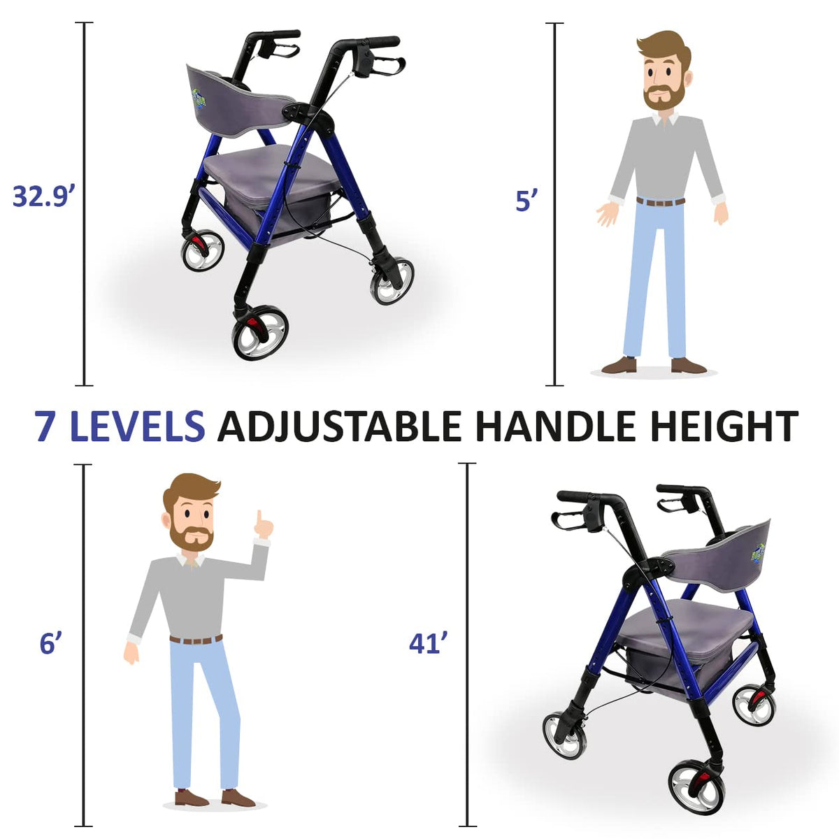 Heavy Duty 4 Wheel Rollator Walker with Seat E471120