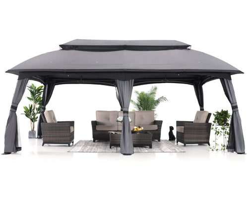 10x20 Outdoor Gazebo with Mosquito Netting and Double Roof U6536