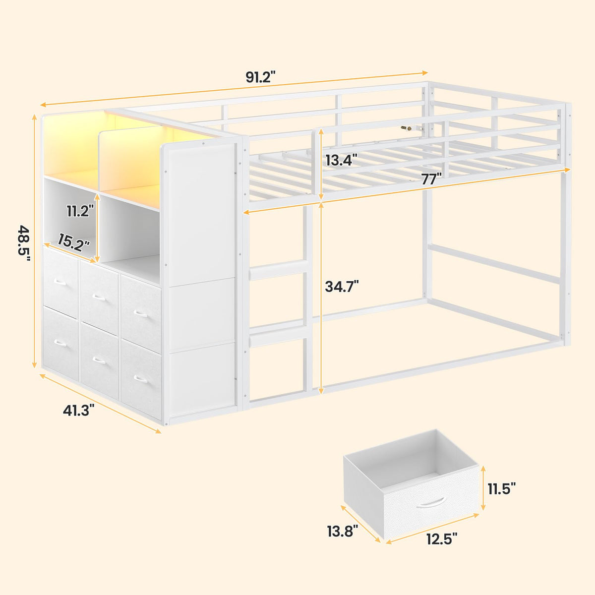 Twin Over Twin Bunk Bed with 6 Storage Drawers S589