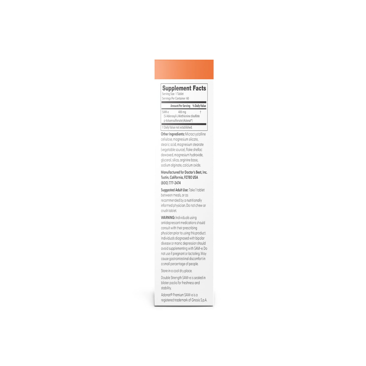 SAM-e Double Strength Supplement, 60 Enteric Coated Tablets M76622