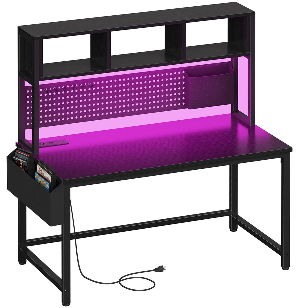 Black 47 Inch Gaming Desk with Hutch and Pegboard V809839