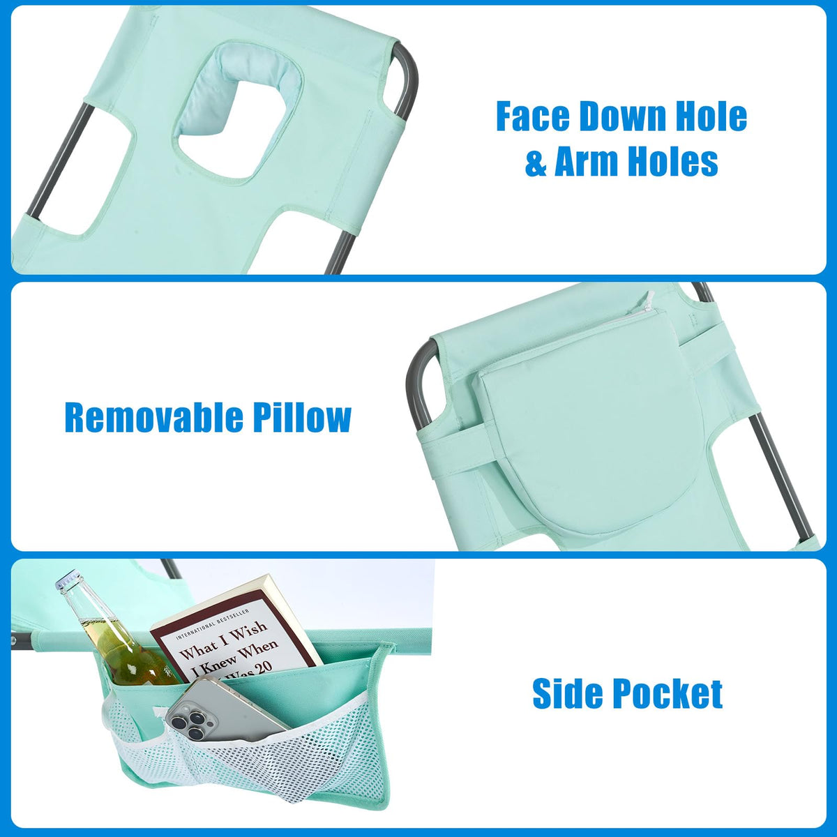 Portable Folding Beach Chair with Face Hole S812126