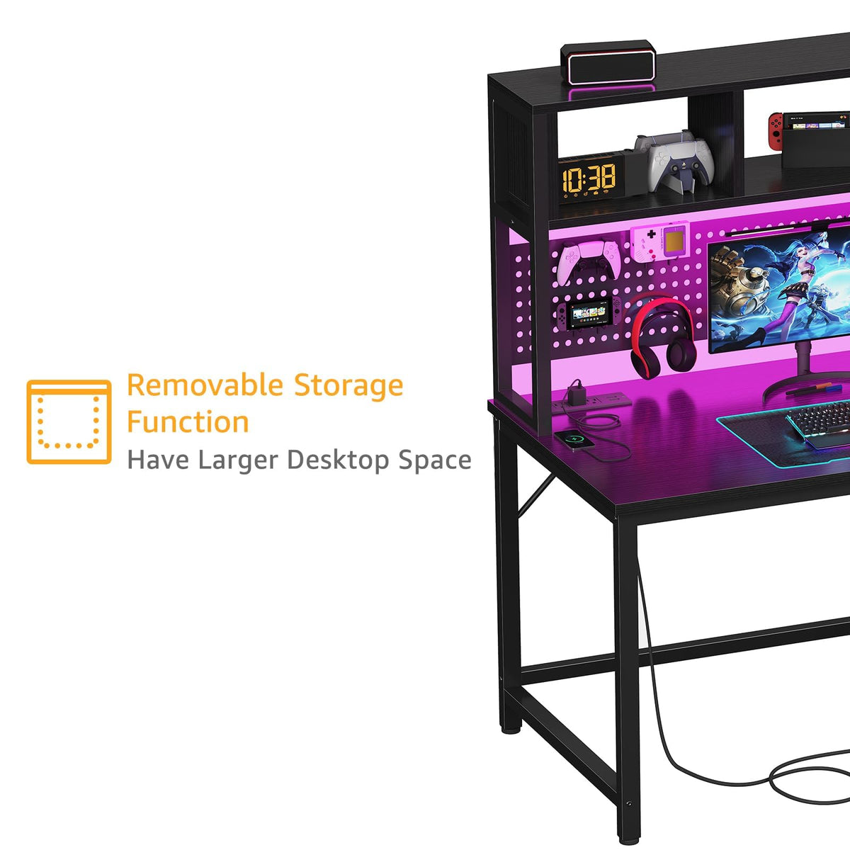 Black 47 Inch Gaming Desk with Hutch and Pegboard V809839