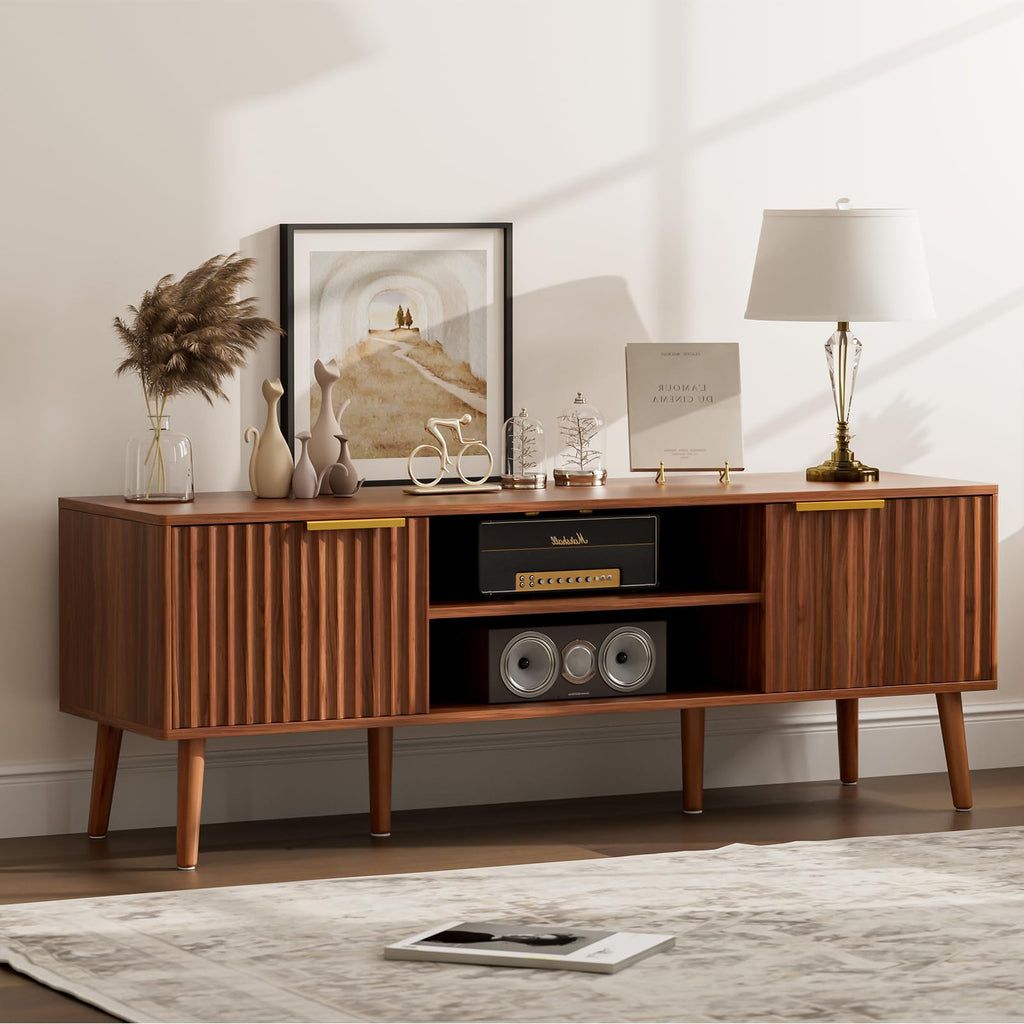 Walnut TV Stand with Fluted Doors J7750