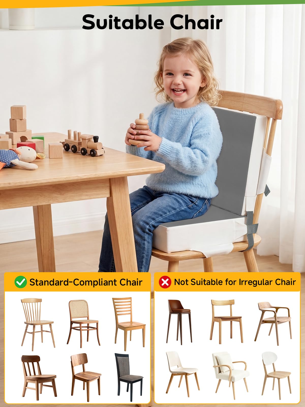 Grey Toddler Booster Seat for Kitchen Chair H52578