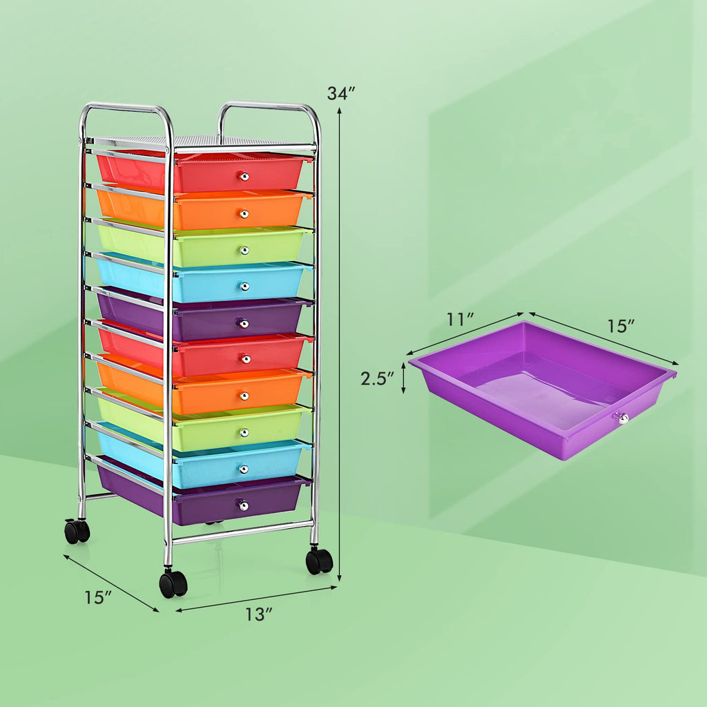 10 Drawer Rolling Storage Cart with Steel Frame Z98647