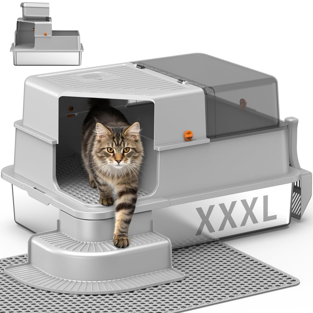 XXXL Stainless Steel Cat Litter Box with Lid C631
