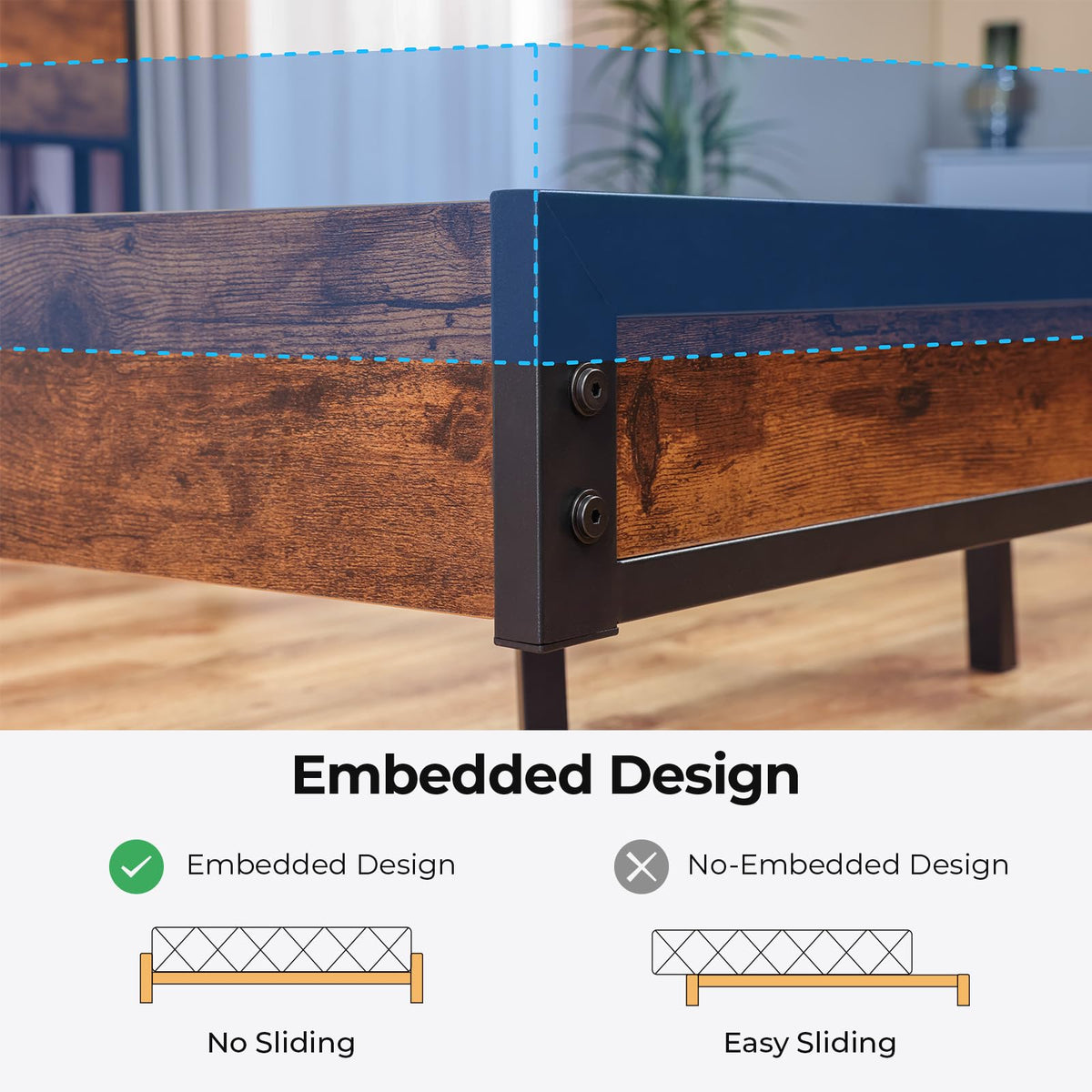 Queen Size Metal Platform Bed Frame with Storage Headboard A842