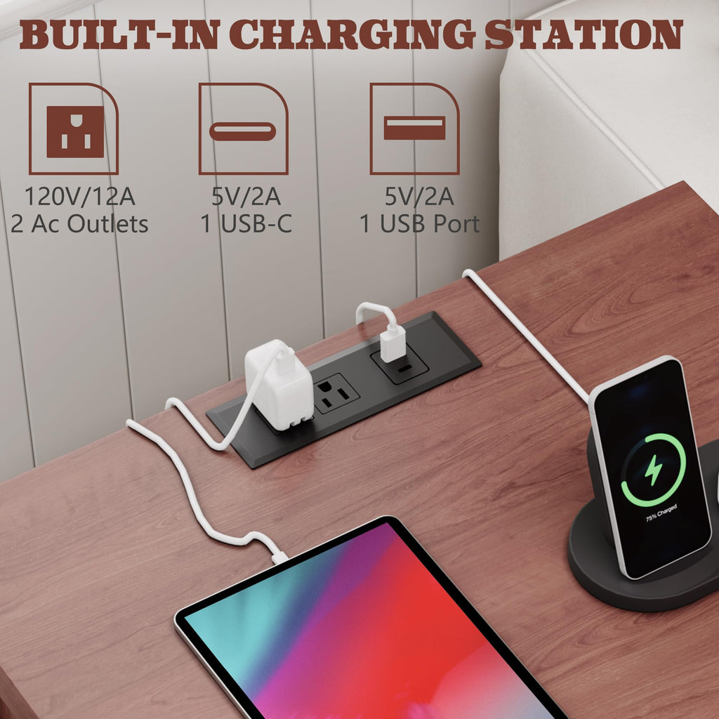 Cherry Brown 3 Drawer Nightstand with Charging Station G346030