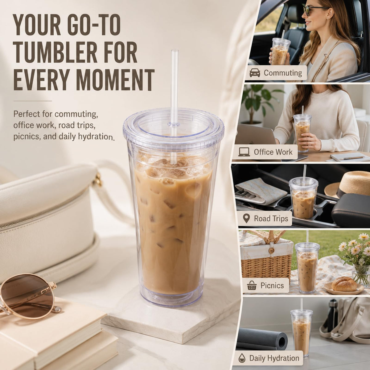 32oz Clear Tumblers with Lids and Straws C34819
