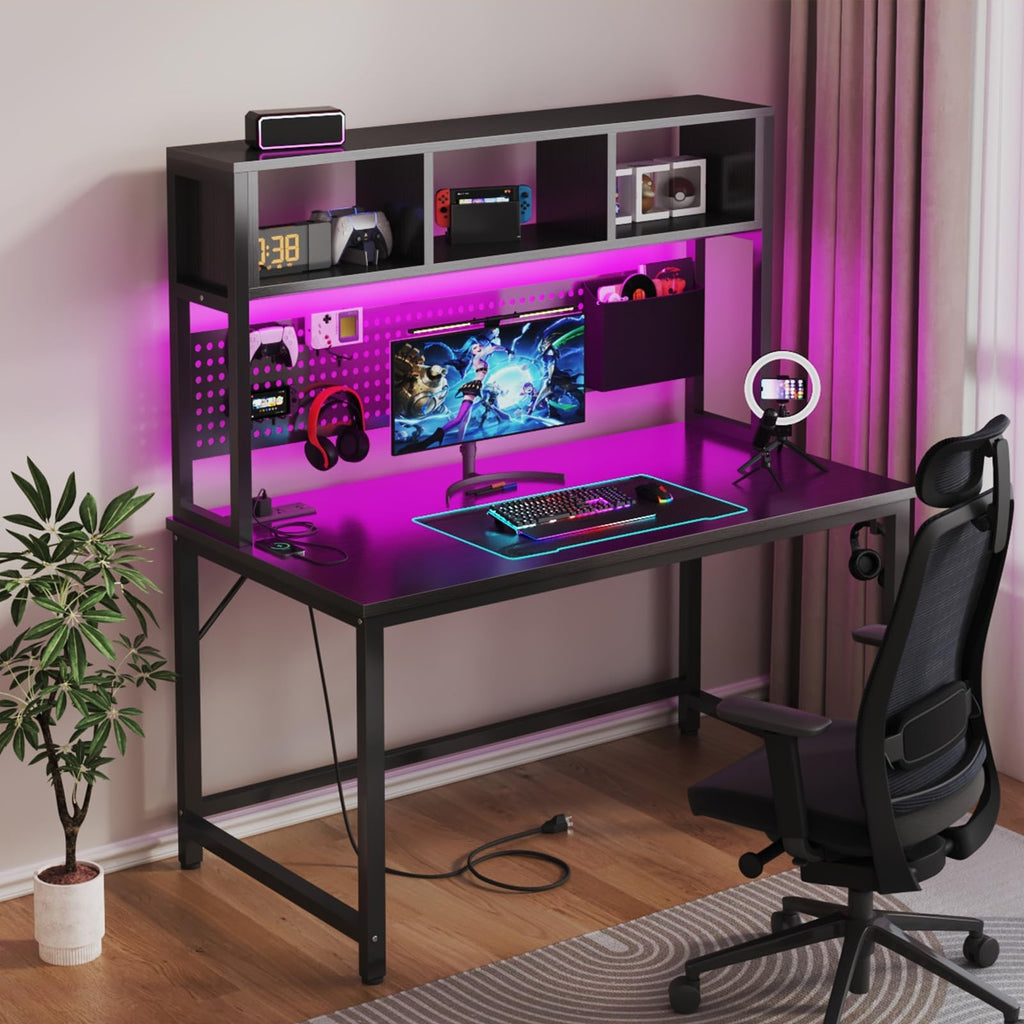 Black 47 Inch Gaming Desk with Hutch and Pegboard V809839