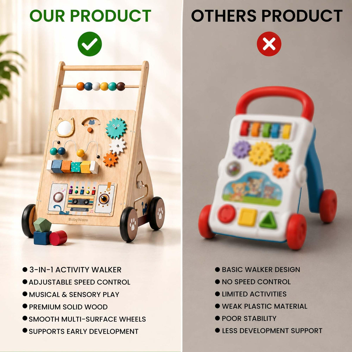 Wooden Baby Walker with Wheels A175