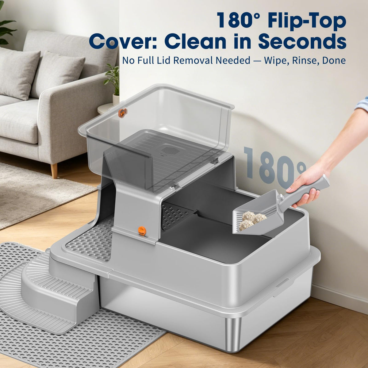 XXXL Stainless Steel Cat Litter Box with Lid C631