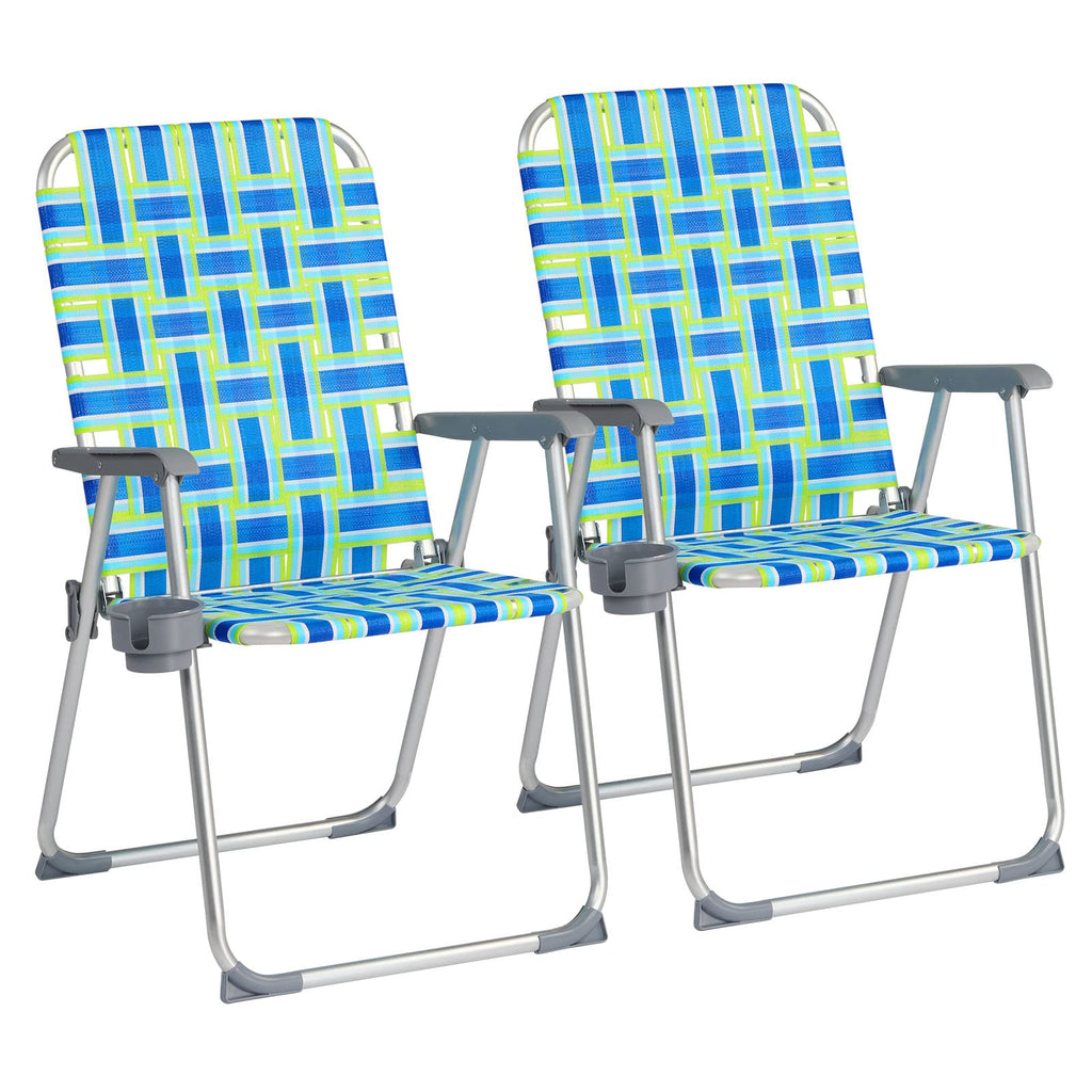 Aluminum Folding Patio Lawn Chairs Set of 2 with Cup Holder J144