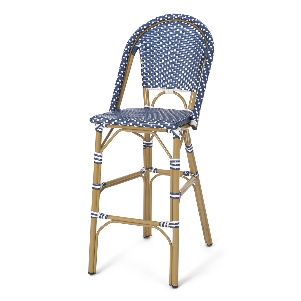 29.5" H Outdoor Bar Stools Set of 2 PE Rattan Aluminum Dark Teal & White T31500