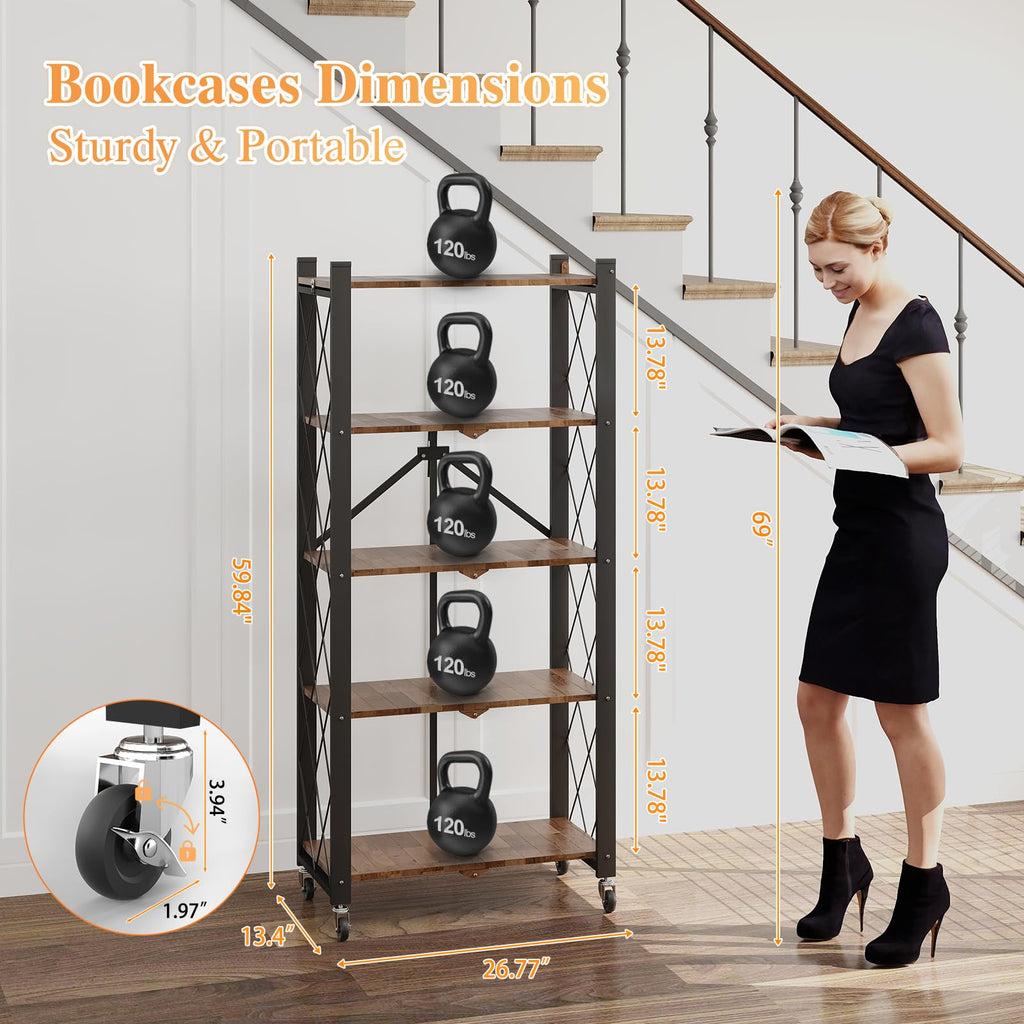 5-Tier Folding Storage Shelf with Woodgrain Finish G734445