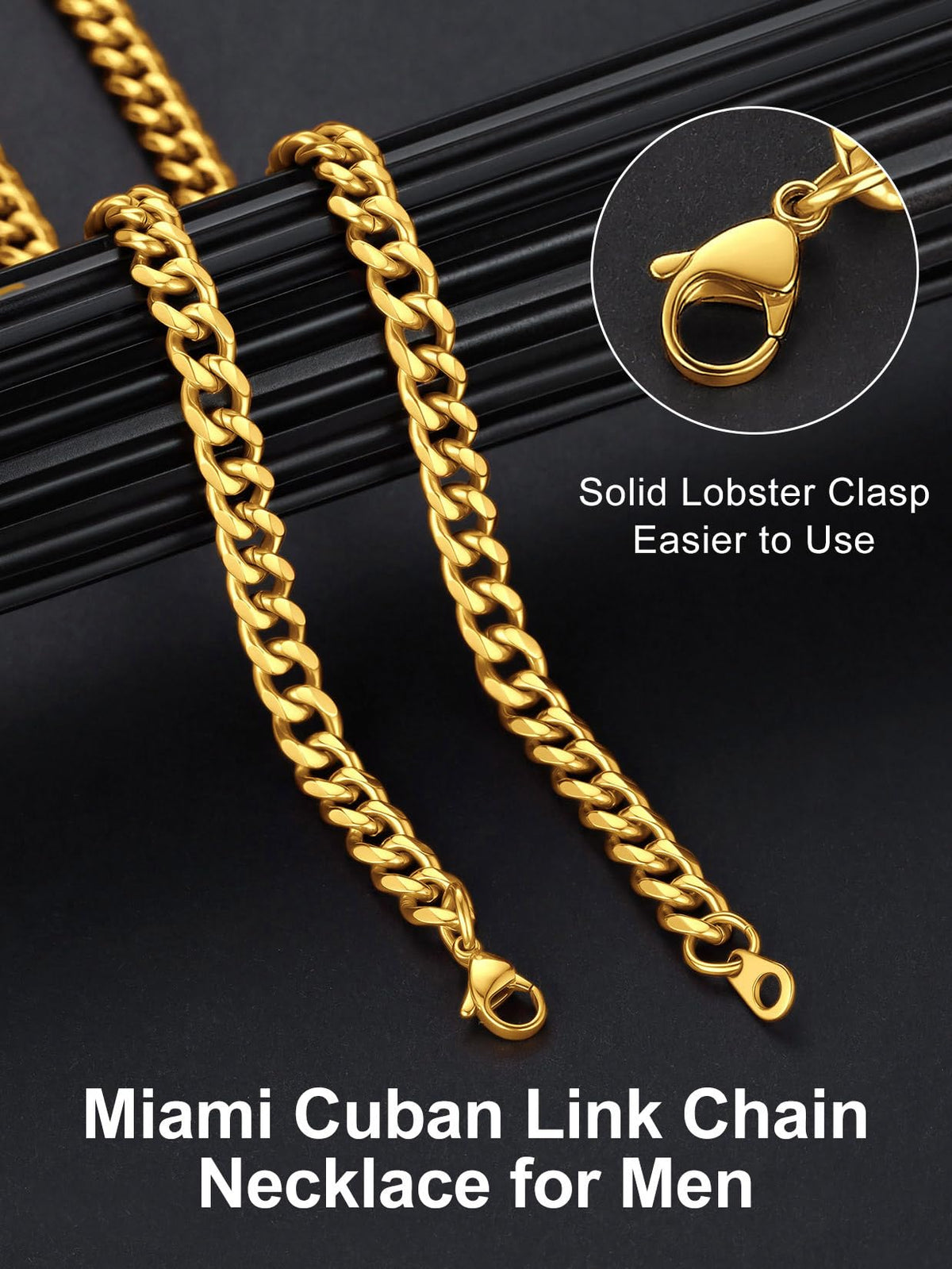 Black Stainless Steel Cuban Link Chain Necklace D1648