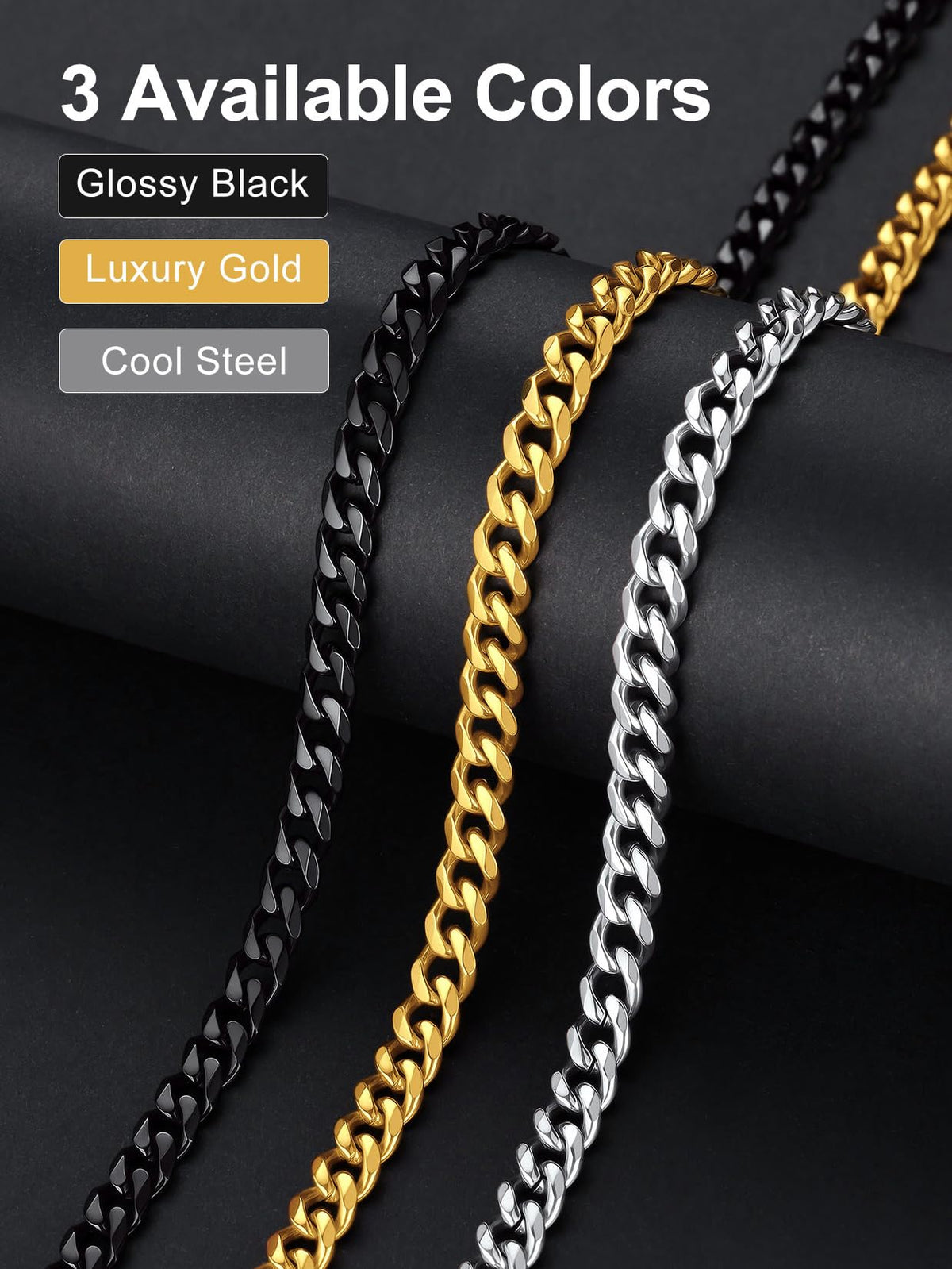 Black Stainless Steel Cuban Link Chain Necklace D1648