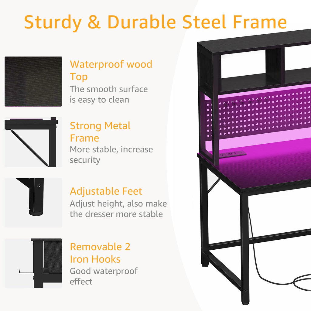 Black 47 Inch Gaming Desk with Hutch and Pegboard V809839