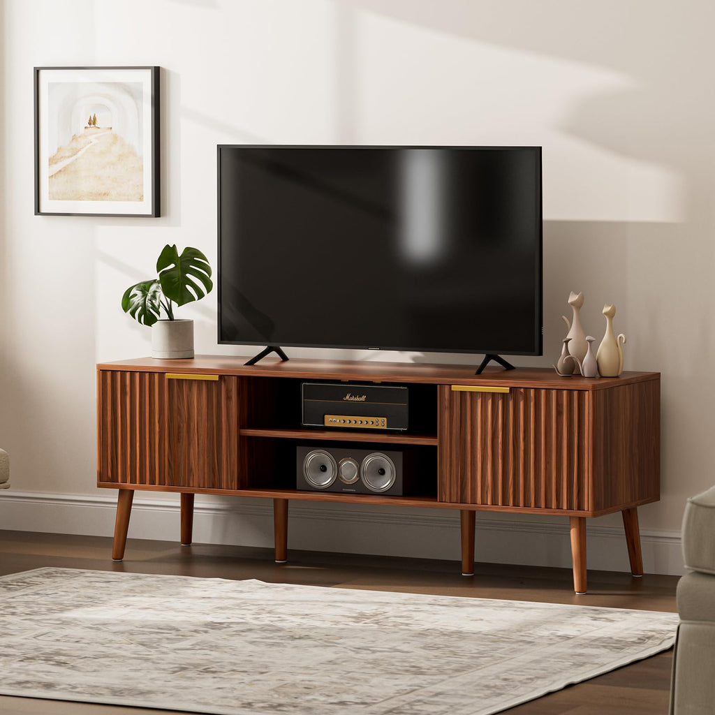 Walnut TV Stand with Fluted Doors J7750