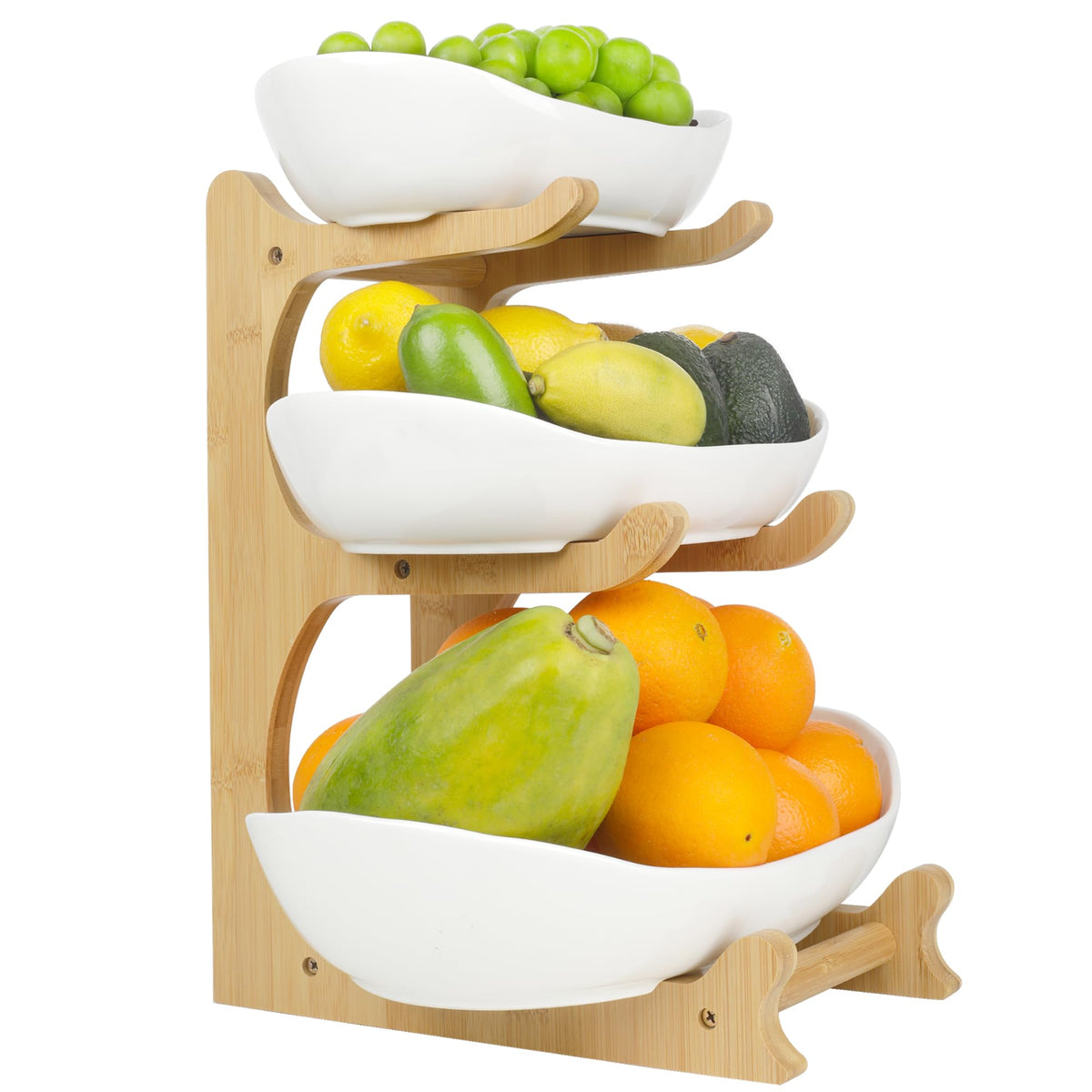 3 Tier Ceramic Fruit Bowl with Bamboo Stand R9760