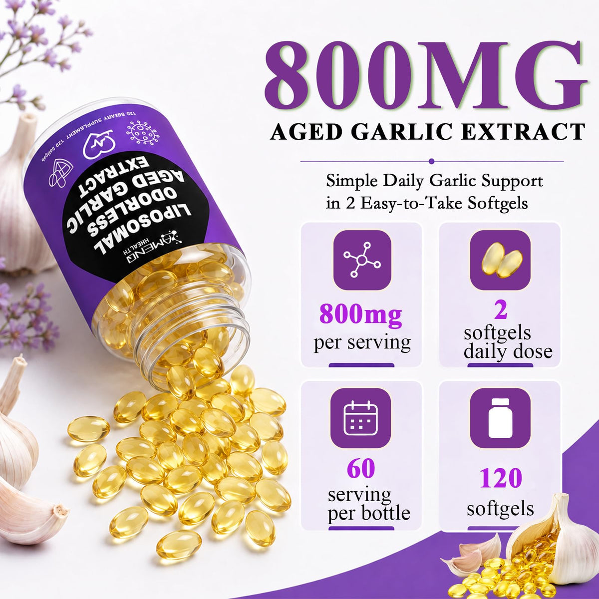 Odorless Garlic Extract 800mg Softgels K597