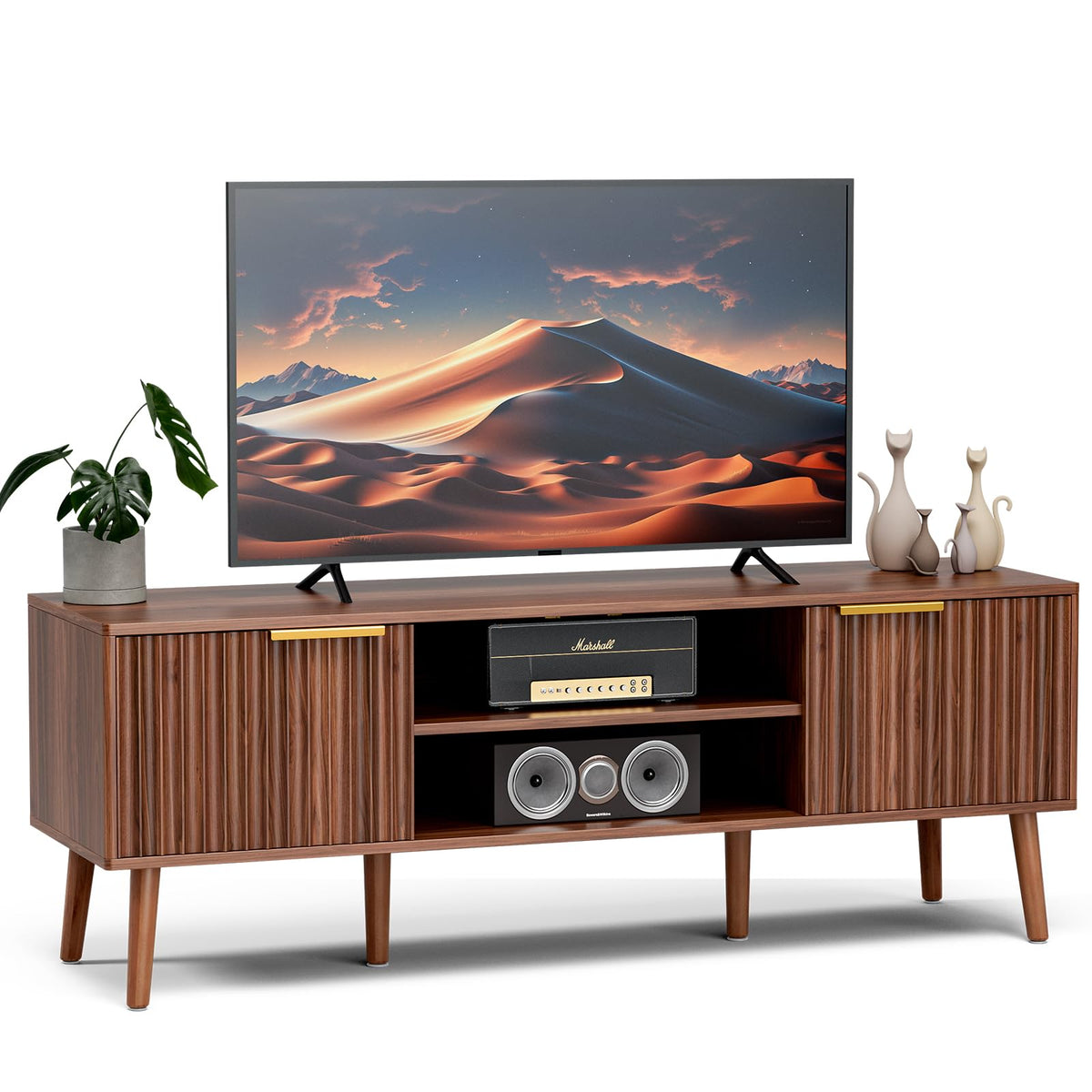 Walnut TV Stand with Fluted Doors J7750
